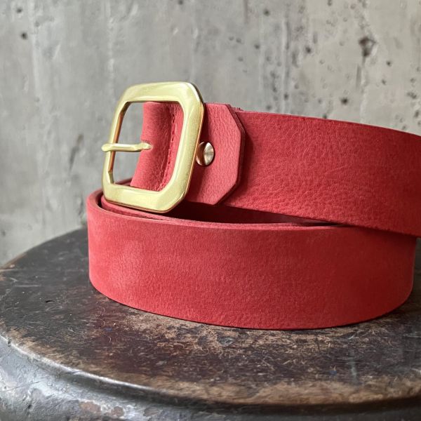 4.0cm好耐皮帶-八角頭/復古紅 