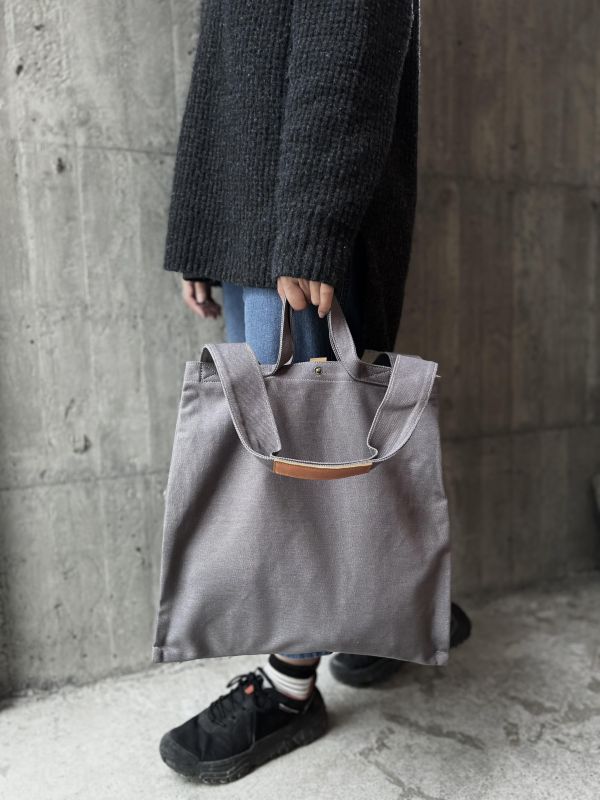 皮帆雙層托特包-搗灰 