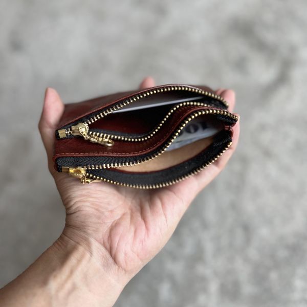 雙拉鍊包-紅木 