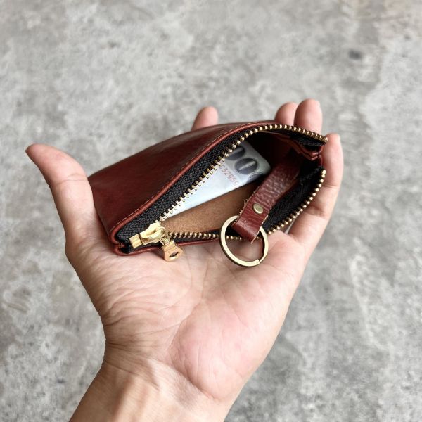 拉鍊鑰匙包-紅木 