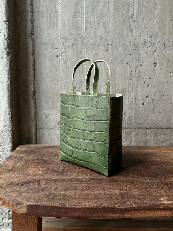 mini真牛皮紙袋-綠鱷魚 