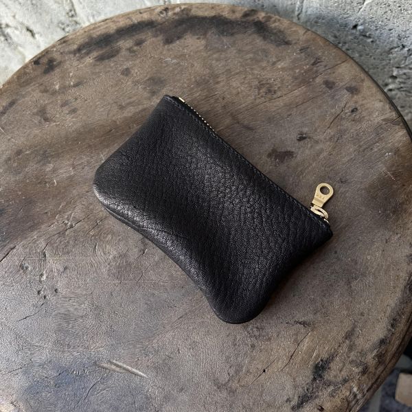 鹿皮拉鍊鑰匙包-黑 