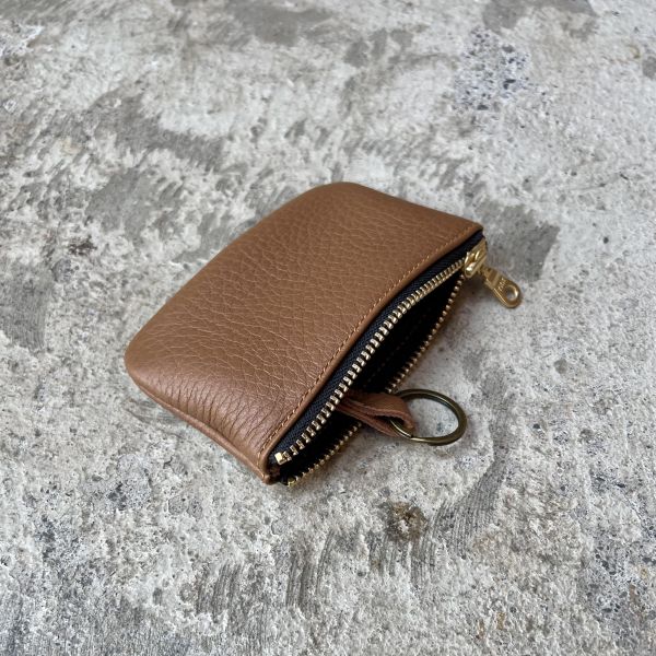 鹿皮拉鍊鑰匙包-棕 