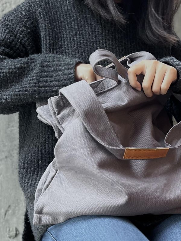 皮帆雙層托特包-搗灰 