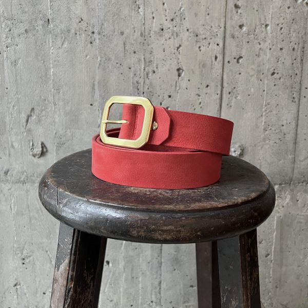 4.0cm好耐皮帶-八角頭/復古紅 