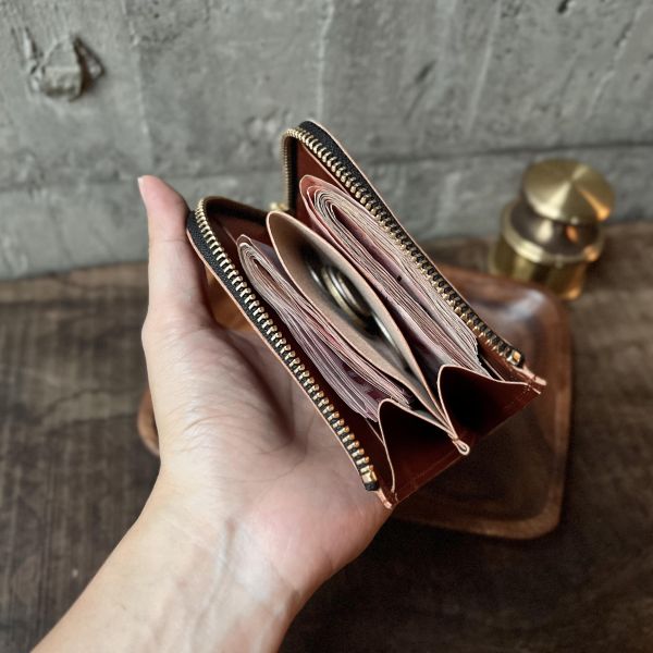 多夾層L形拉鍊短夾-橘棕 