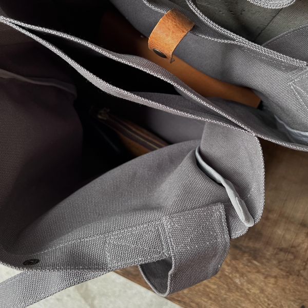 皮帆雙層托特包-搗灰 