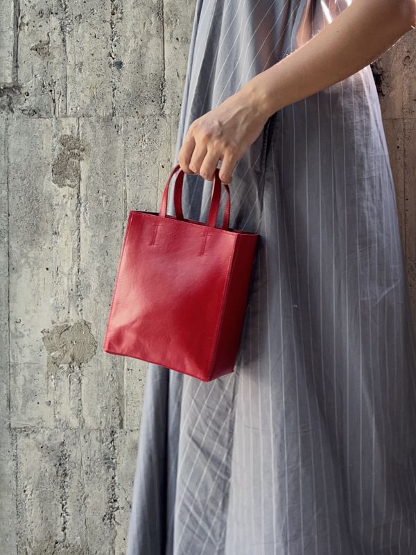 mini真牛皮紙袋-櫻桃紅 