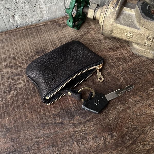 鹿皮拉鍊鑰匙包-黑 
