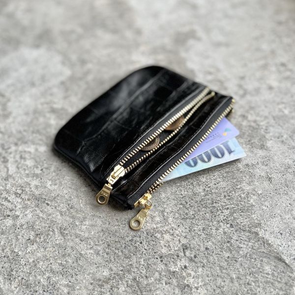 雙拉鍊包-黑鱷魚 