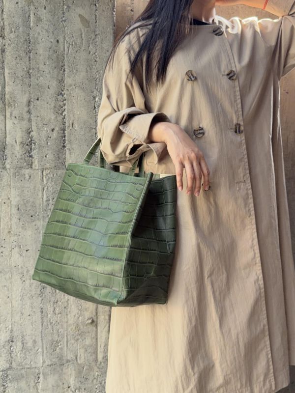 超大真牛皮紙袋-綠鱷魚 