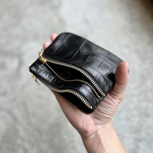 雙拉鍊包-黑鱷魚 