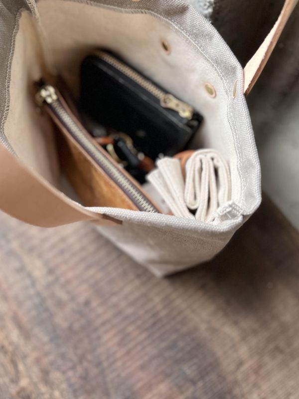 皮帆小提袋-淺灰 