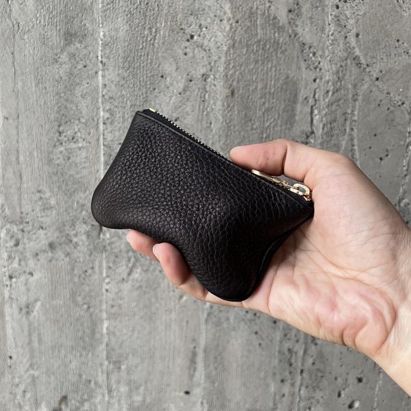 鹿皮拉鍊鑰匙包-黑 