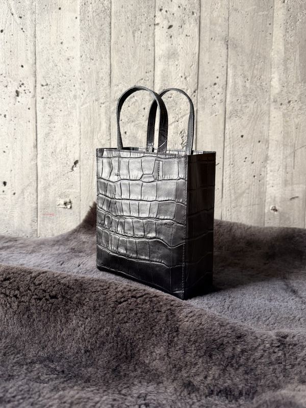 mini真牛皮紙袋-黑鱷魚 