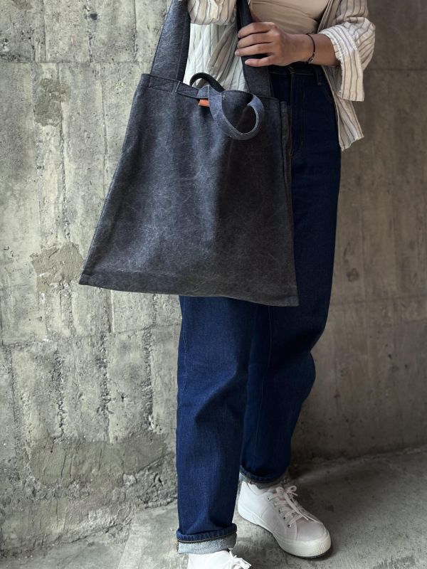 皮帆雙層托特包-可可藍 