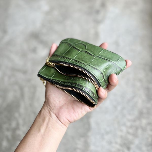 雙拉鍊包-綠鱷魚 