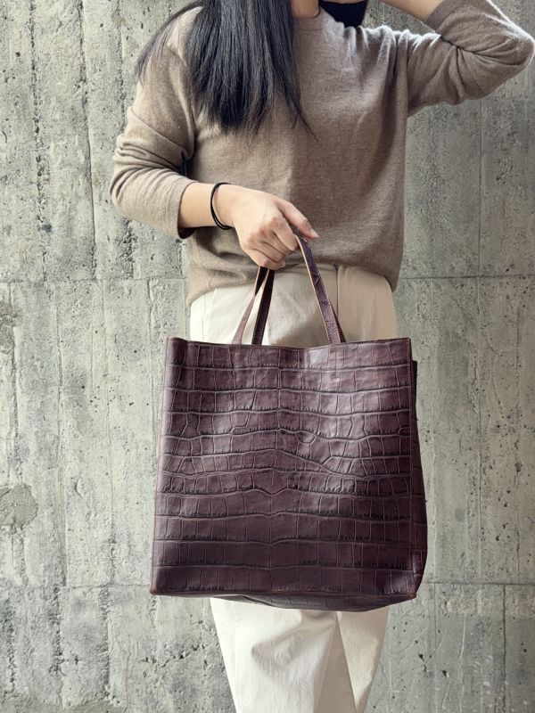 超大真牛皮紙袋-咖啡鱷魚 