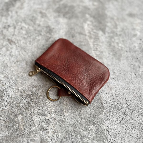 拉鍊鑰匙包-紅木 