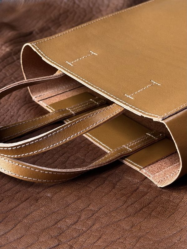 mini真牛皮紙袋-金棕 