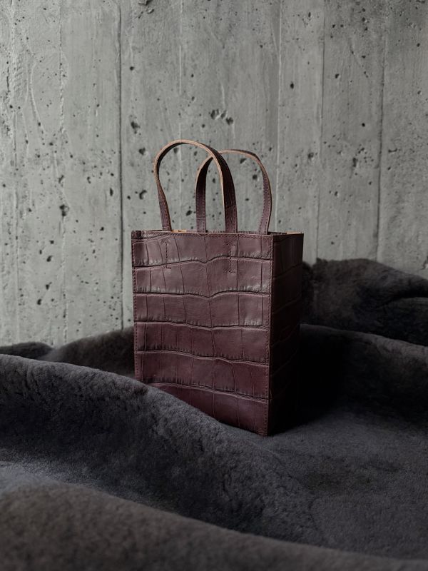 mini真牛皮紙袋-咖啡鱷魚 