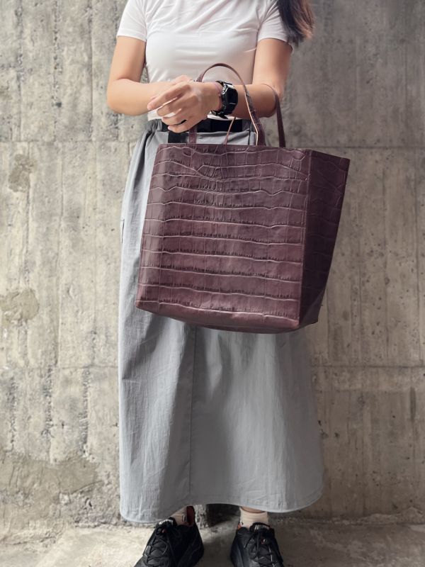 超大真牛皮紙袋-咖啡鱷魚 