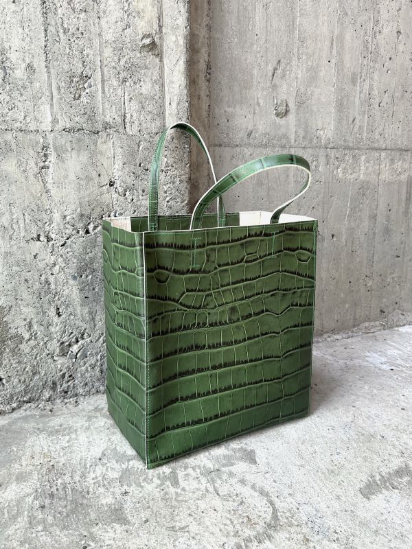變胖又變高的真牛皮紙袋-綠鱷魚 