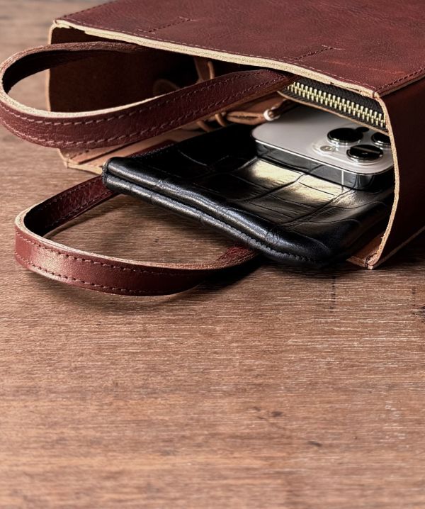 mini真牛皮紙袋-紅木 