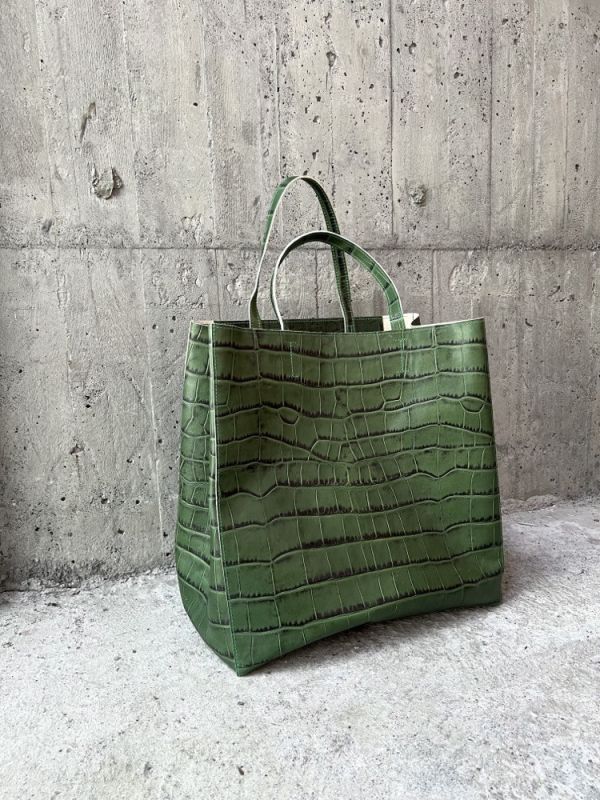 超大真牛皮紙袋-綠鱷魚 