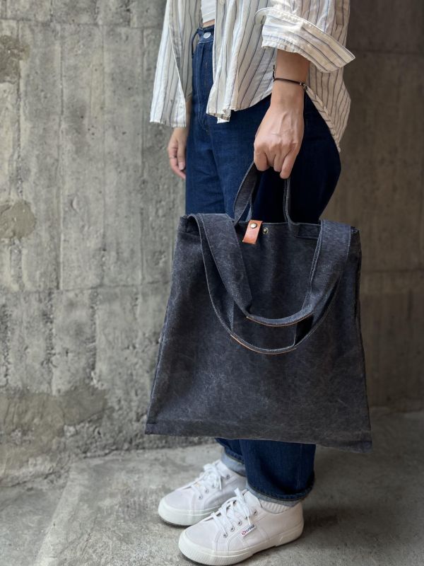 皮帆雙層托特包-可可藍 