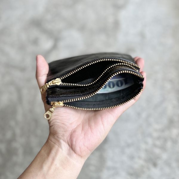 雙拉鍊包-黑鱷魚 