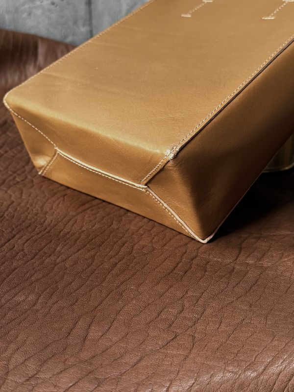 mini真牛皮紙袋-金棕 