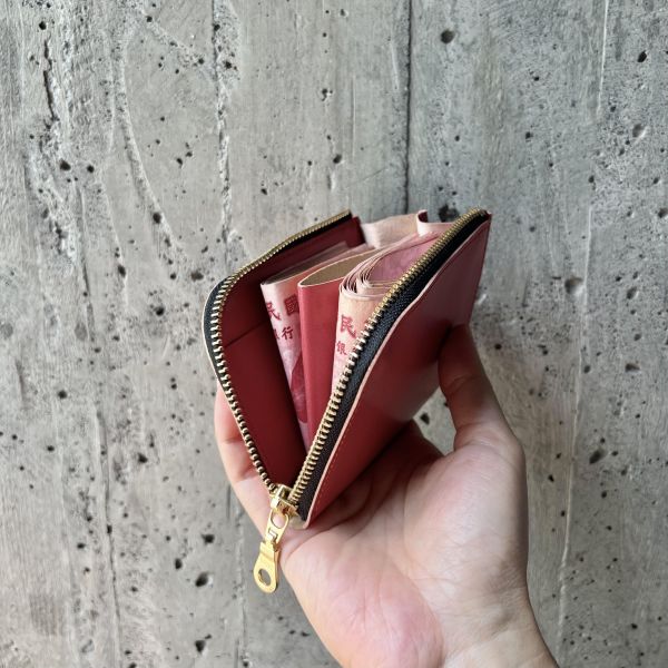 多夾層L形拉鍊短夾-芭比粉 