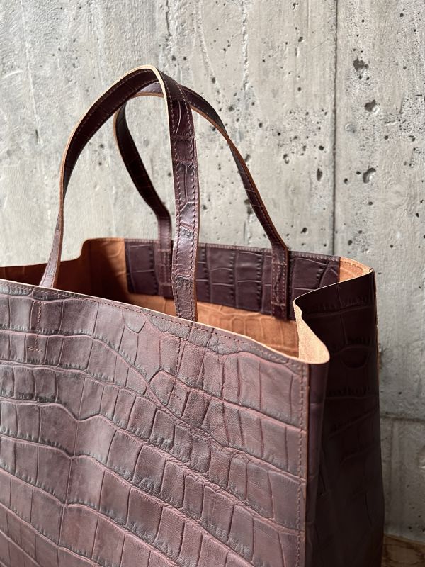 超大真牛皮紙袋-咖啡鱷魚 