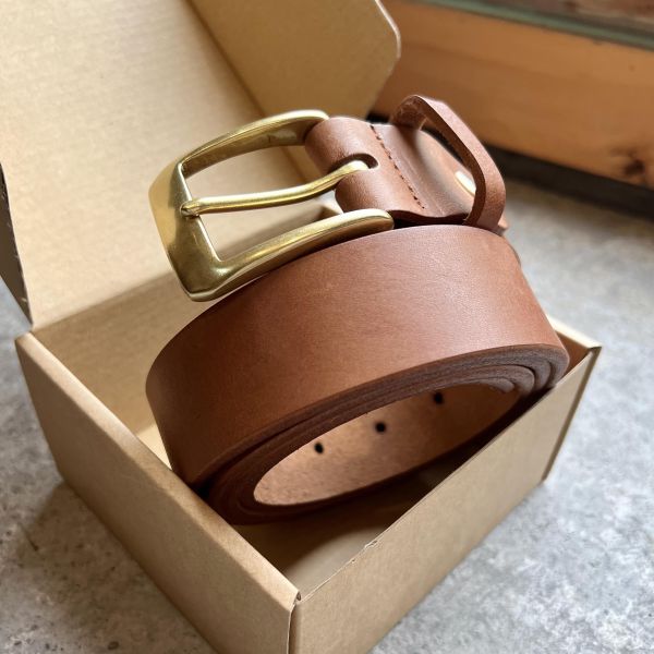 3.5cm好耐皮帶-弧面口字頭/淺咖 