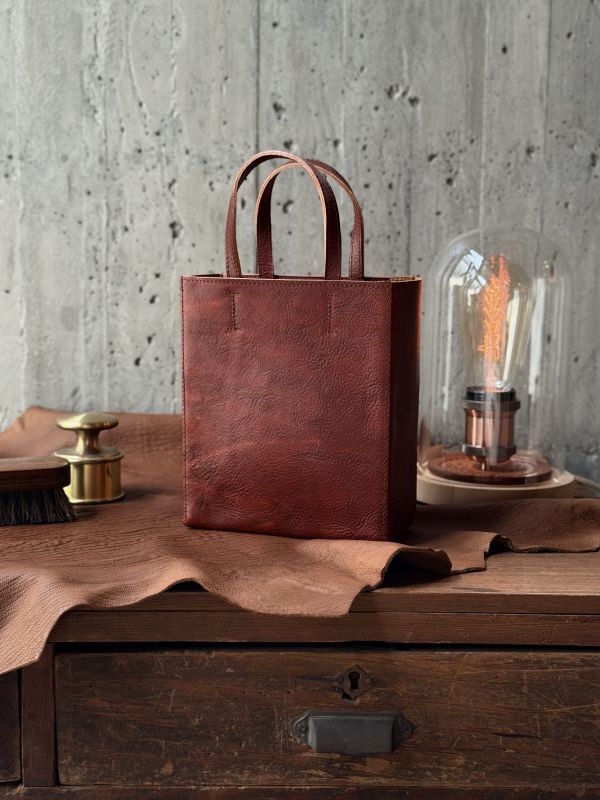 mini真牛皮紙袋-紅木 