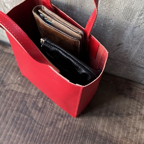 mini真牛皮紙袋-櫻桃紅 