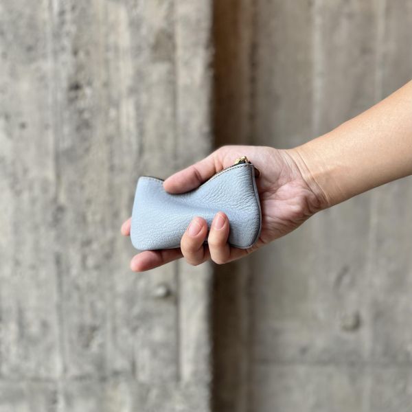 鹿皮拉鍊鑰匙包-灰藍 