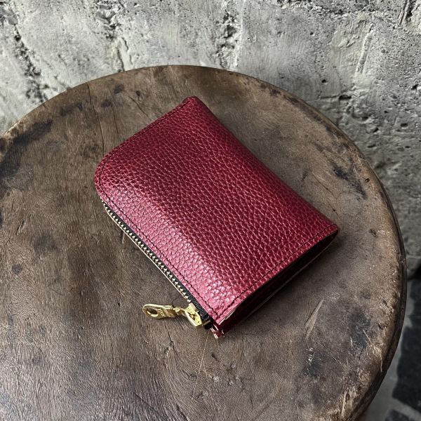 多夾層L形拉鍊短夾-麋鹿暗紅 