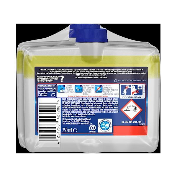 Finish 洗碗機清潔劑250ml*2瓶  製造日期2025.4月 Finish 洗碗機清潔劑