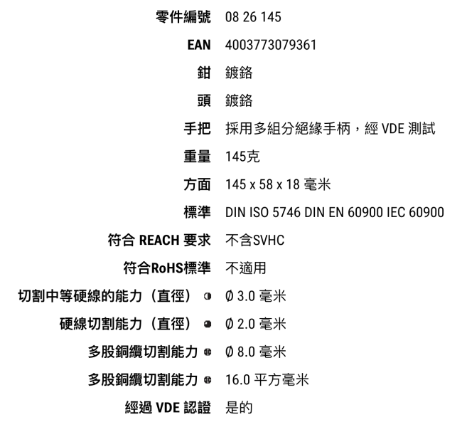 Knipex 08 26 145 鋼絲鉗 尖嘴鉗 