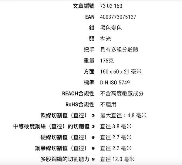 Knipex 73 02 160 斜口鉗 Knipex 73 02 160