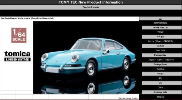 ﹝預購﹞LV-110c Porsche 911 (Light Blue) 