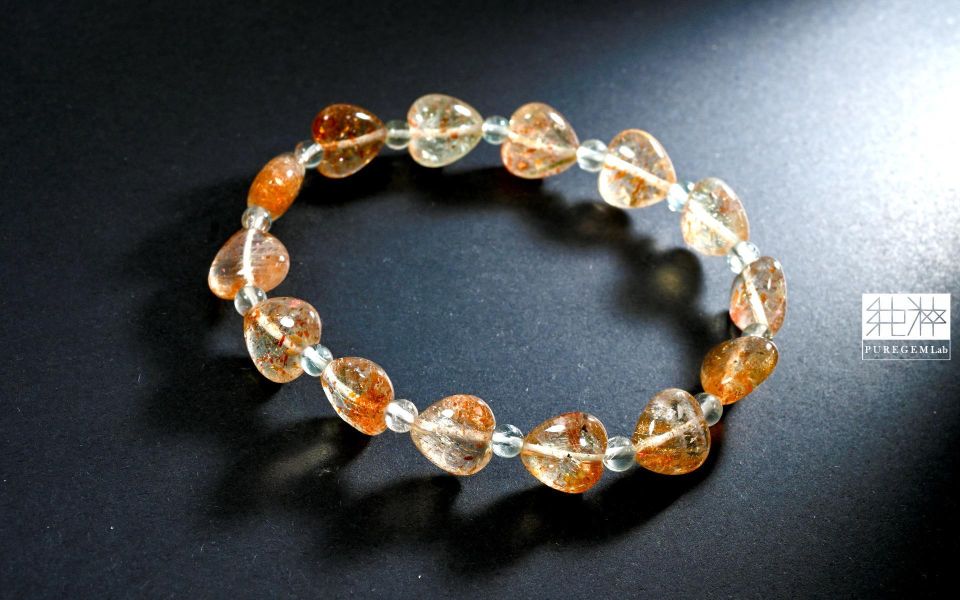 頂級天然綠晶體阿魯沙太陽石愛心手串 太陽石、日光石 Sunstone、阿魯沙太陽石、奧勒岡日光石