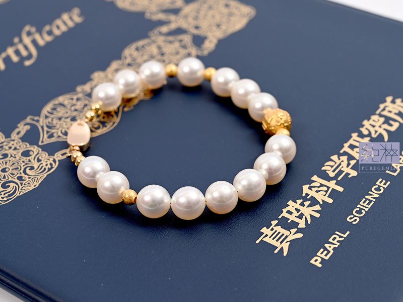 直播場 - 真科研證 / 頂級天然無調色最強光輝 Akoya Rose 珍珠18K金手鍊 Akoya、Rose、珍珠、18K金、手鍊