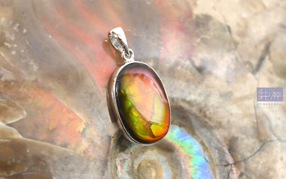 頂級彩斑菊石純銀墜 馬達加斯加彩斑菊石,菊石,彩斑菊石