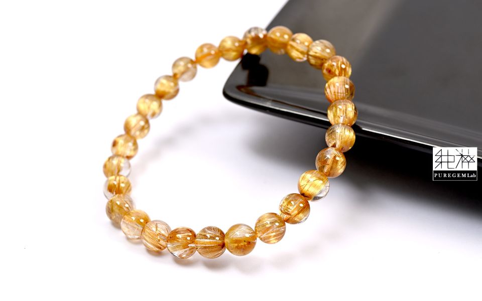 站長私藏 / 頂端淨體順向粗版閃貓眼金黃鈦晶手珠 鈦晶