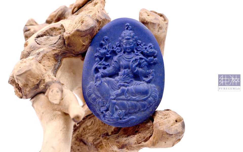 純粹寶石實驗室認證 / 頂級阿富汗老料青金石綠度母雕件墜 青金石,帝王青金石,阿富汗,老料青金石