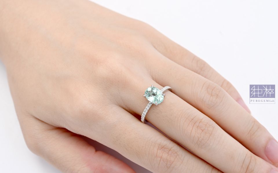 CGRL證 / 絕稀收藏品 / 頂端稀有 Neon Bluish Green 帕拉依巴霓虹感碧璽18K金鑽戒 碧璽,電氣石,Tourmaline,帕拉伊巴藍碧璽,金絲雀碧璽,Rubylite,紅寶碧璽