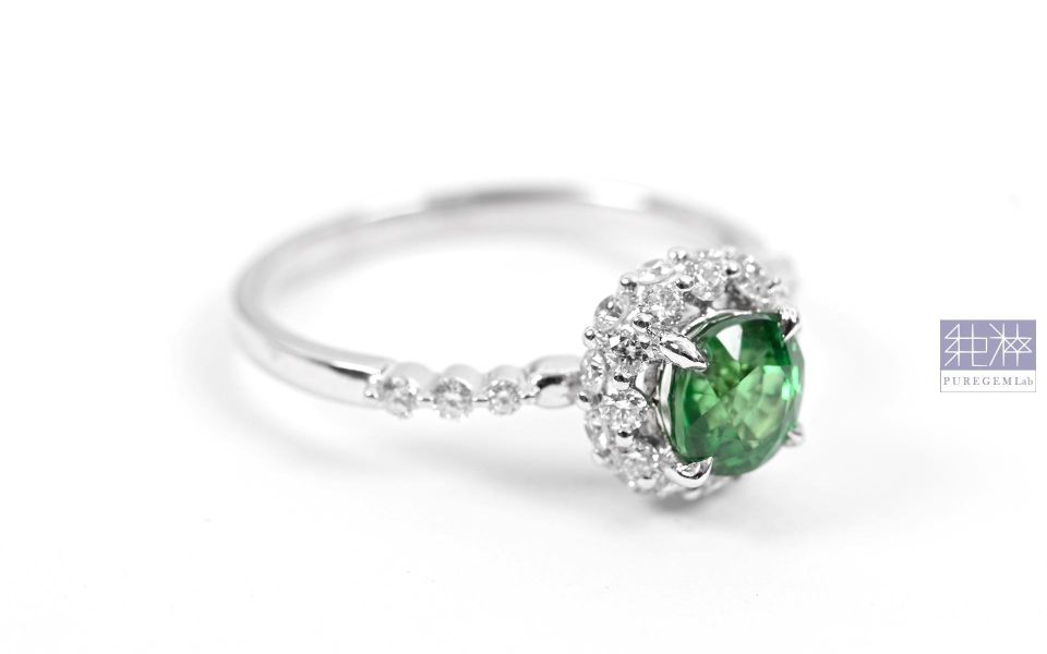 CGRL證 / 頂級天然稀有 Amazon Green 沙佛萊石18K金鑽石戒 沙弗萊石,Tsavorite